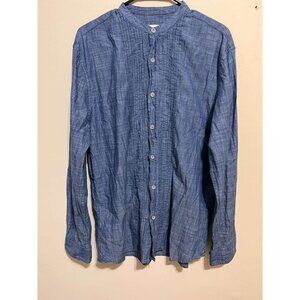 Cottonworld Men's Classic Button Up Long Sleeve Blue Size L Shirt Vintage Wash